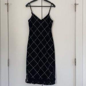 1.State Navy Checkered Midi Dress w. Lace Detail